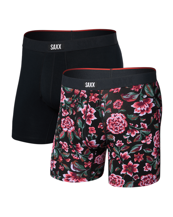 Front of Vibe Xtra Soft Comfort Boxer Brief 2 Pack in Dandy Floral/Black