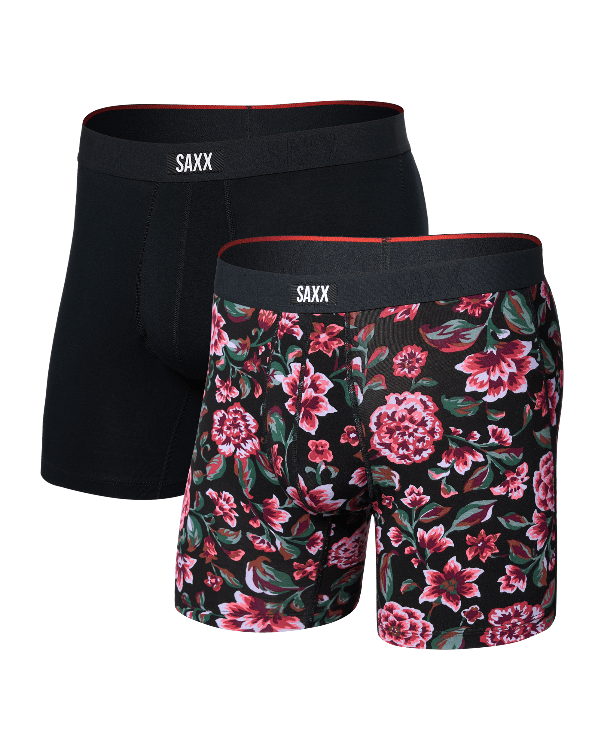 Front of Vibe Xtra Soft Comfort Boxer Brief 2 Pack in Dandy Floral/Black