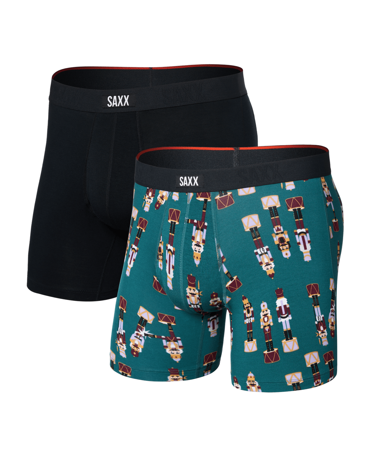 Front of Vibe Xtra Soft Comfort Boxer Brief 2 Pack in Nutcracker 25/Black