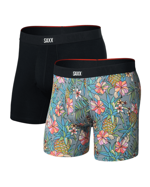 Front of Vibe Xtra Soft Comfort Boxer Brief Fly 2Pk in Pineapple Field/Black