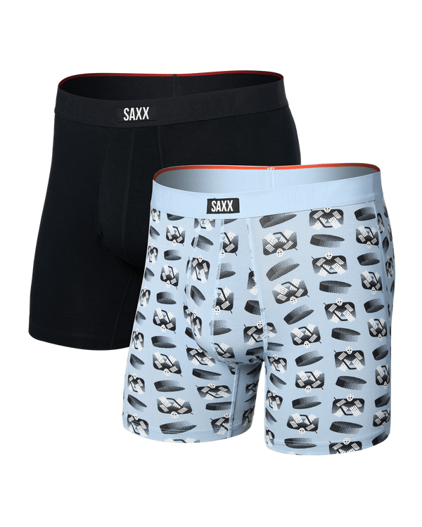 Front of Vibe Xtra Soft Comfort Boxer Brief 2 Pack in Puck Stopper/Black