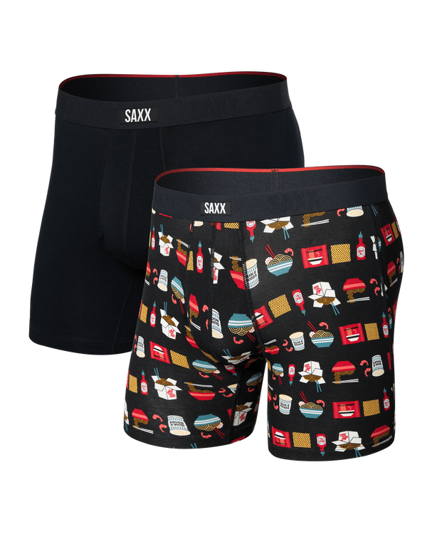 Front of Vibe Xtra Soft Comfort Boxer Brief 2 Pack in Quik-E-Noods-Black