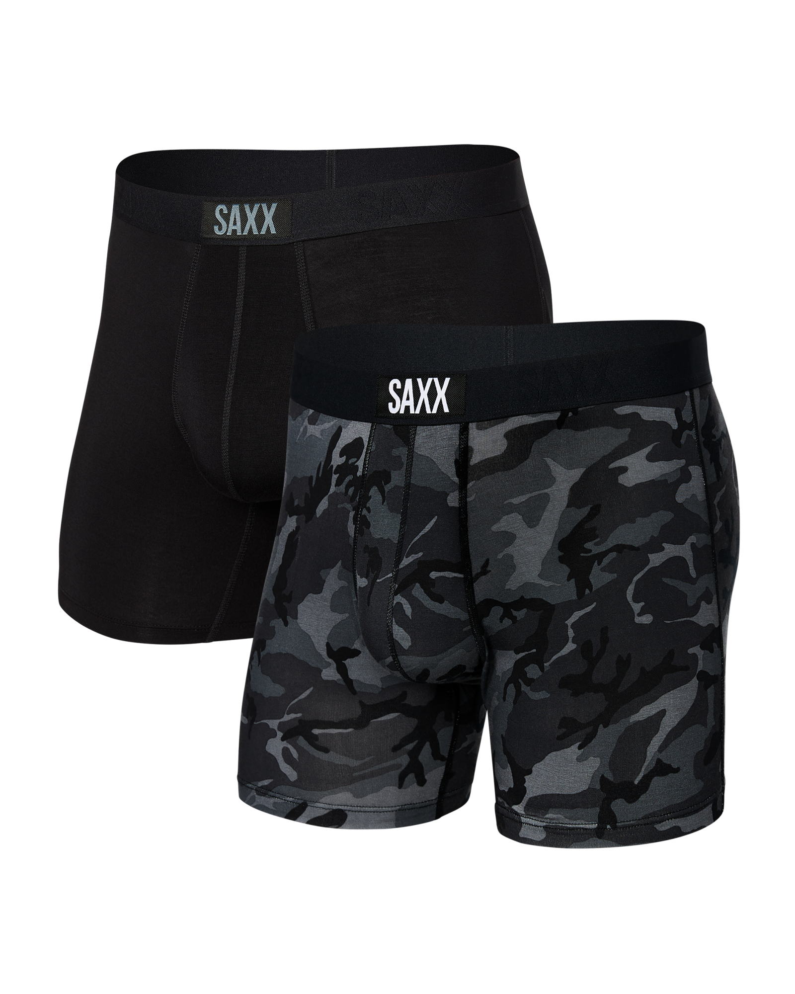 Front of Vibe Super Soft Boxer Brief 2Pack in Wood Camo/Black