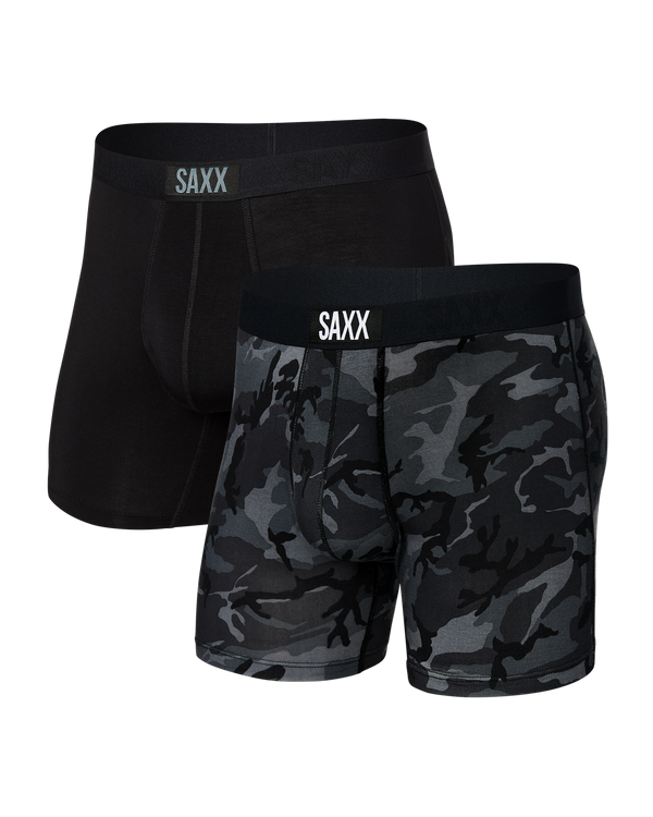 Front of Vibe Super Soft Boxer Brief 2Pack in Wood Camo/Black