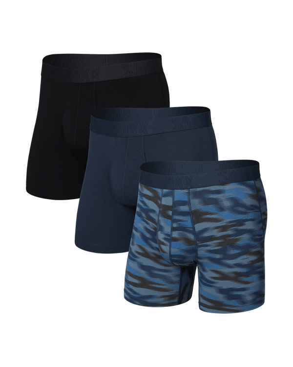 Front of DropTemp Cooling Cotton Boxer Brief 3 Pack in Swift Camo/Dark Ink/Black