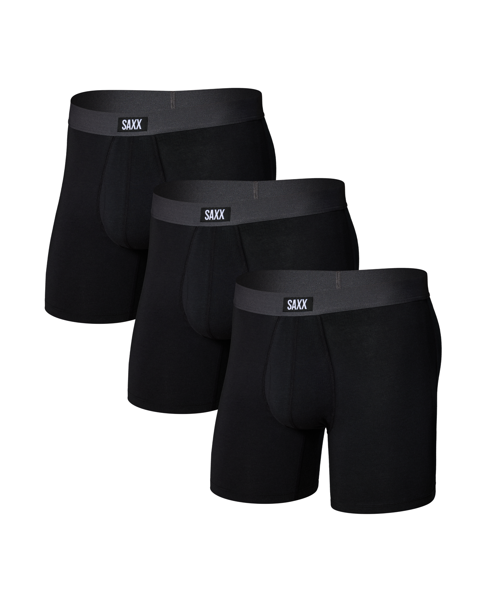 Front of Core Cotton Boxer Brief in Black/Graphite

