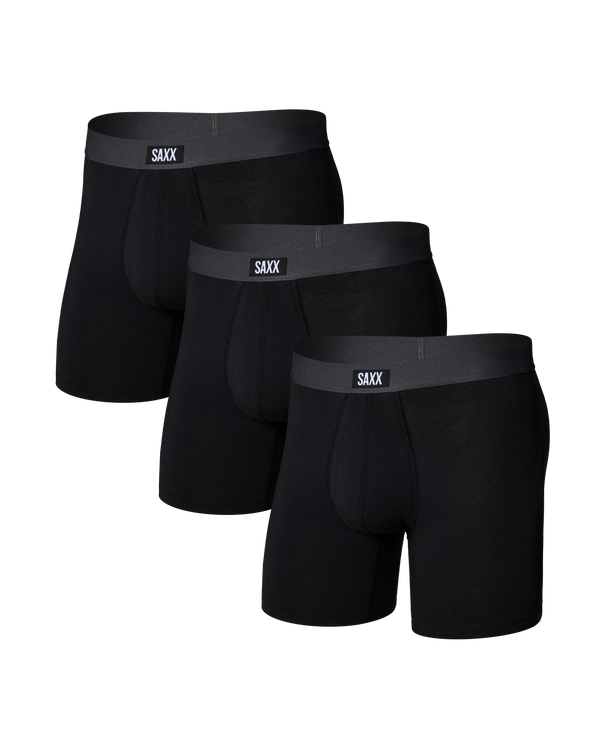 Front of Core Cotton Boxer Brief in Black/Graphite
