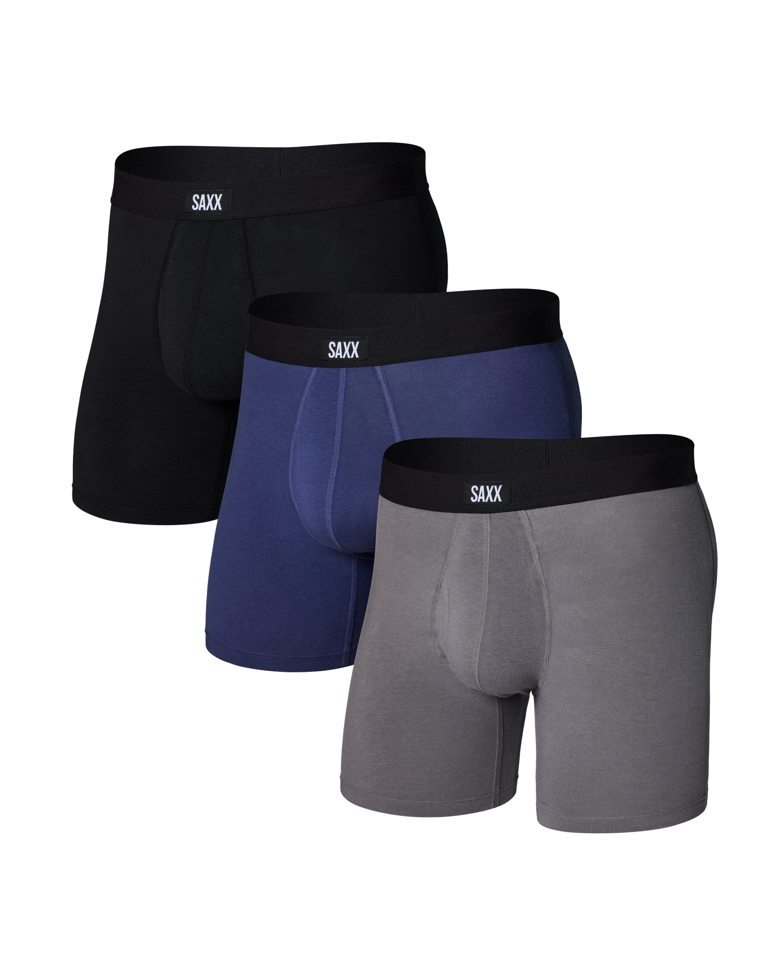 Front of Core Cotton Boxer Brief in Black/Shade/Dark Denim
