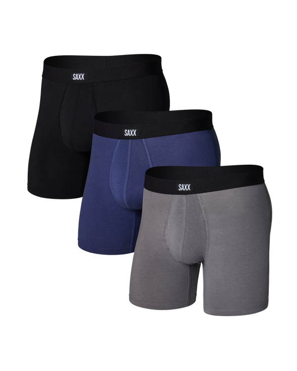 Front of Core Cotton Boxer Brief in Black/Shade/Dark Denim
