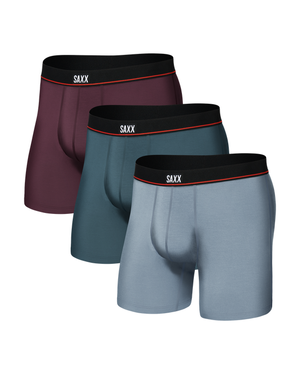Front of Non-Stop Stretch Cotton Boxer Brief 3 Pack in Maroon/Storm Blue/Ashley Blue