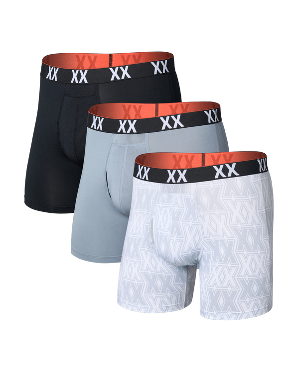 Front of Multi-Sport Mesh Boxer Brief 3 Pack in XXcellence/Tradewinds/Black