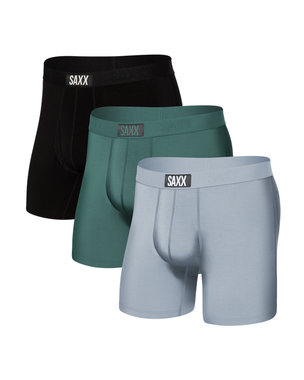 Front of Ultra Super Soft Boxer Brief 3 Pack in Black/Pine Blue/Blue Fog