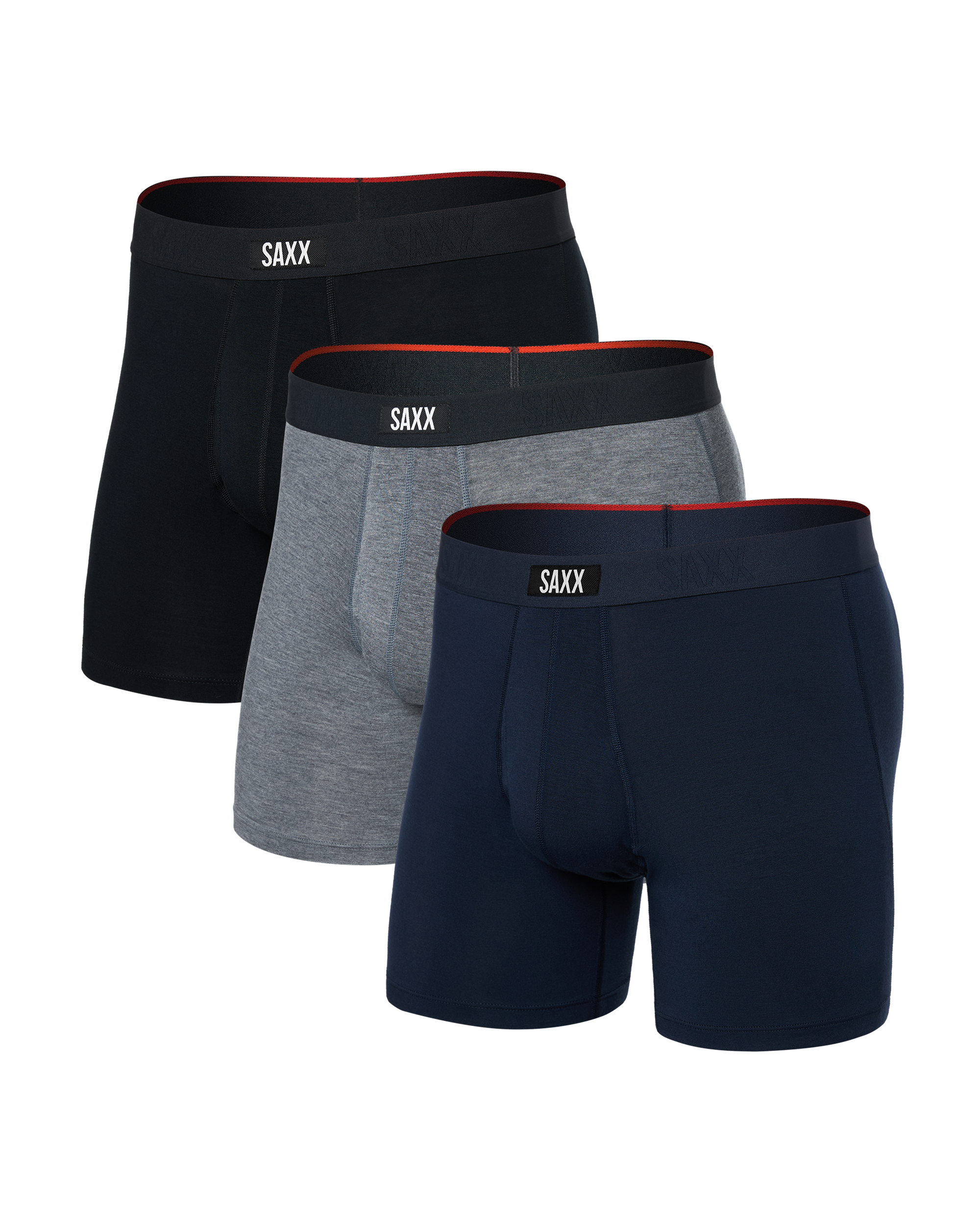 Front of Vibe Xtra (3 Pack) Boxer Brief in Black/Dark Grey Heather/Navy