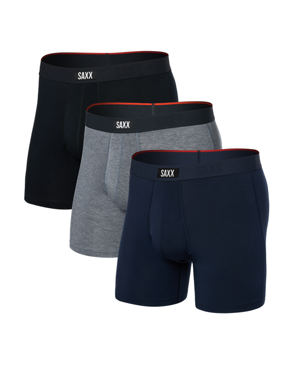Front of Vibe Xtra (3 Pack) Boxer Brief in Black/Dark Grey Heather/Navy