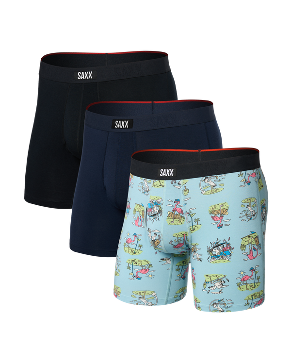 Front of Vibe Xtra Soft Comfort Boxer Brief Fly 3Pk in Birdie/Navy/Black