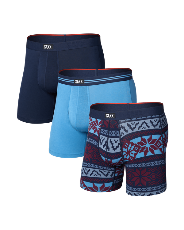 Front of Vibe Xtra Soft Comfort Boxer Brief 3 Pack in Techno Snow/Parisian/Maritime
