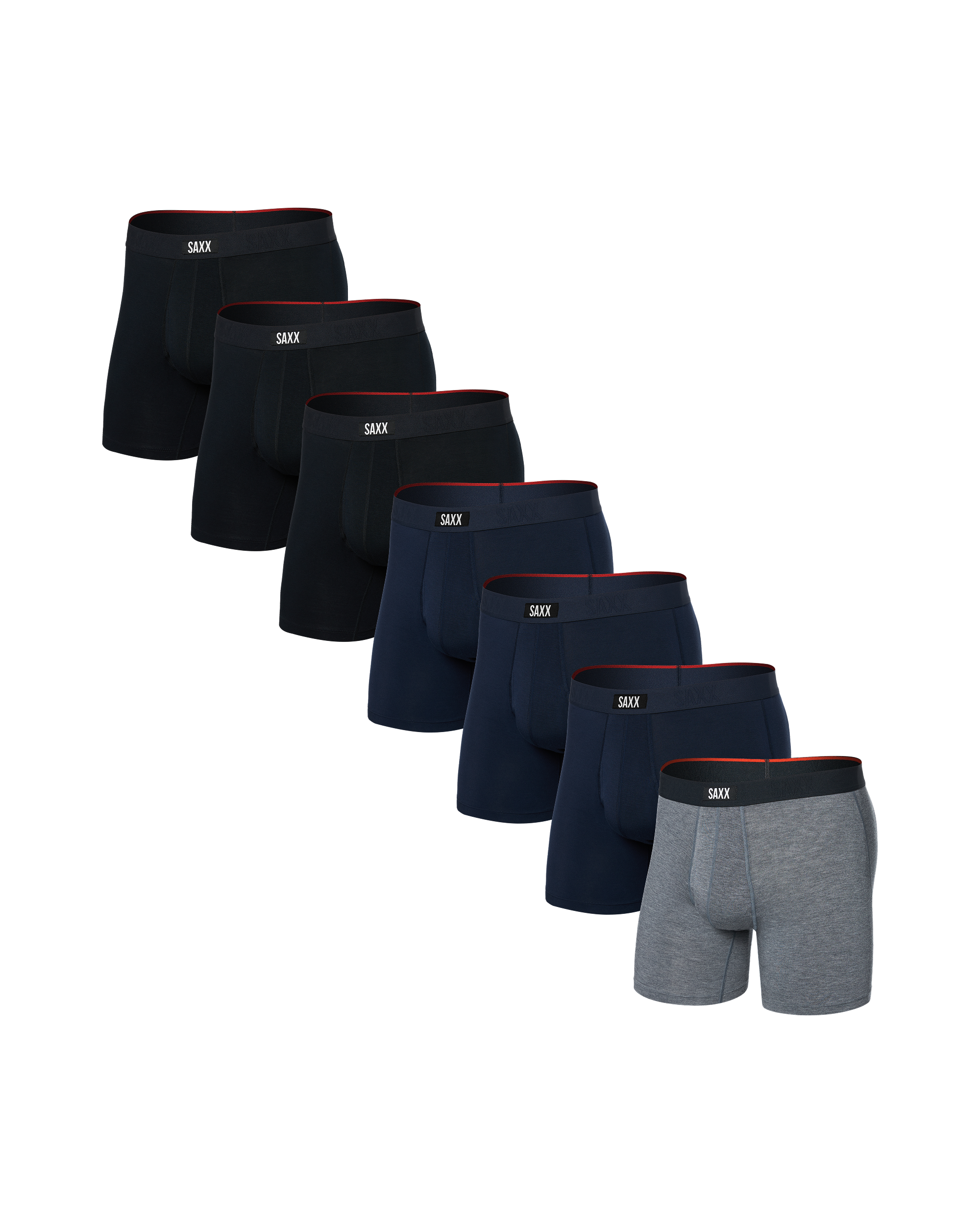 Front of Vibe Xtra (7 Pack) Boxer Brief in Black/Dark Grey Heather/Navy
