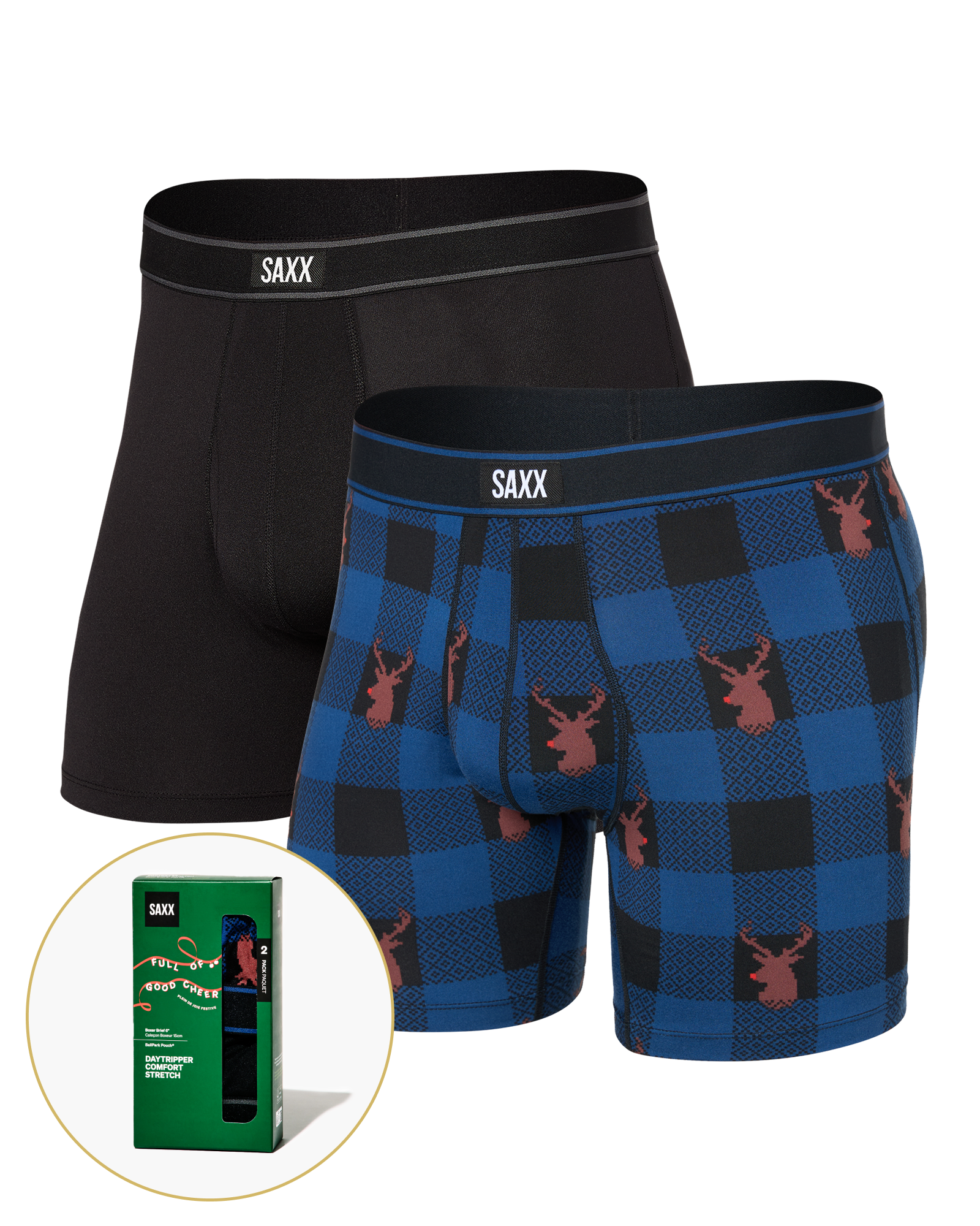 Front of  Daytripper Comfort Stretch Boxer Brief Fly 2 Pack in Nose So Brite/Black