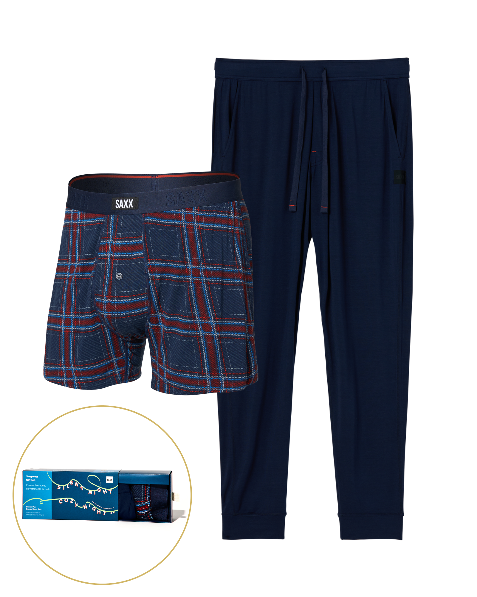 Front of  Snooze Sleep Gift Set in Jazzy Plaid/Maritime