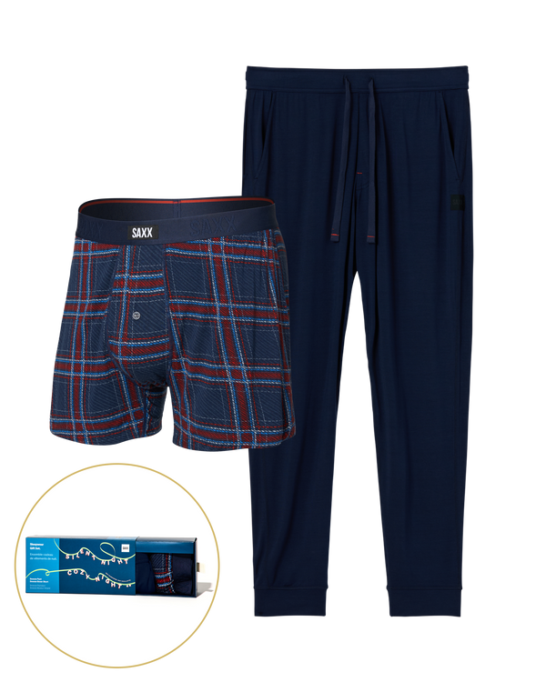 Front of  Snooze Sleep Gift Set in Jazzy Plaid/Maritime