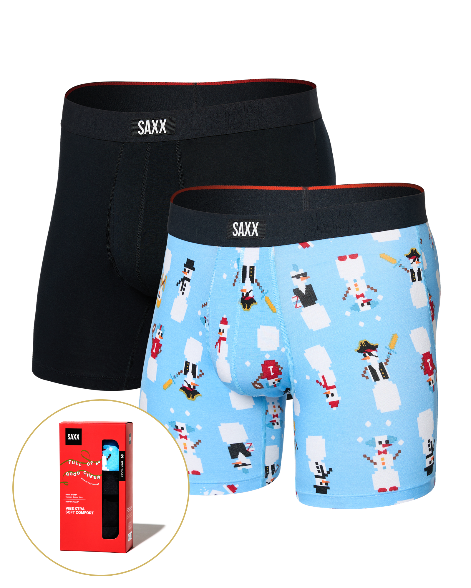 Front of  Vibe Xtra Soft Comfort Boxer Brief Fly 2 Pack in Frosty The Gamer/Black