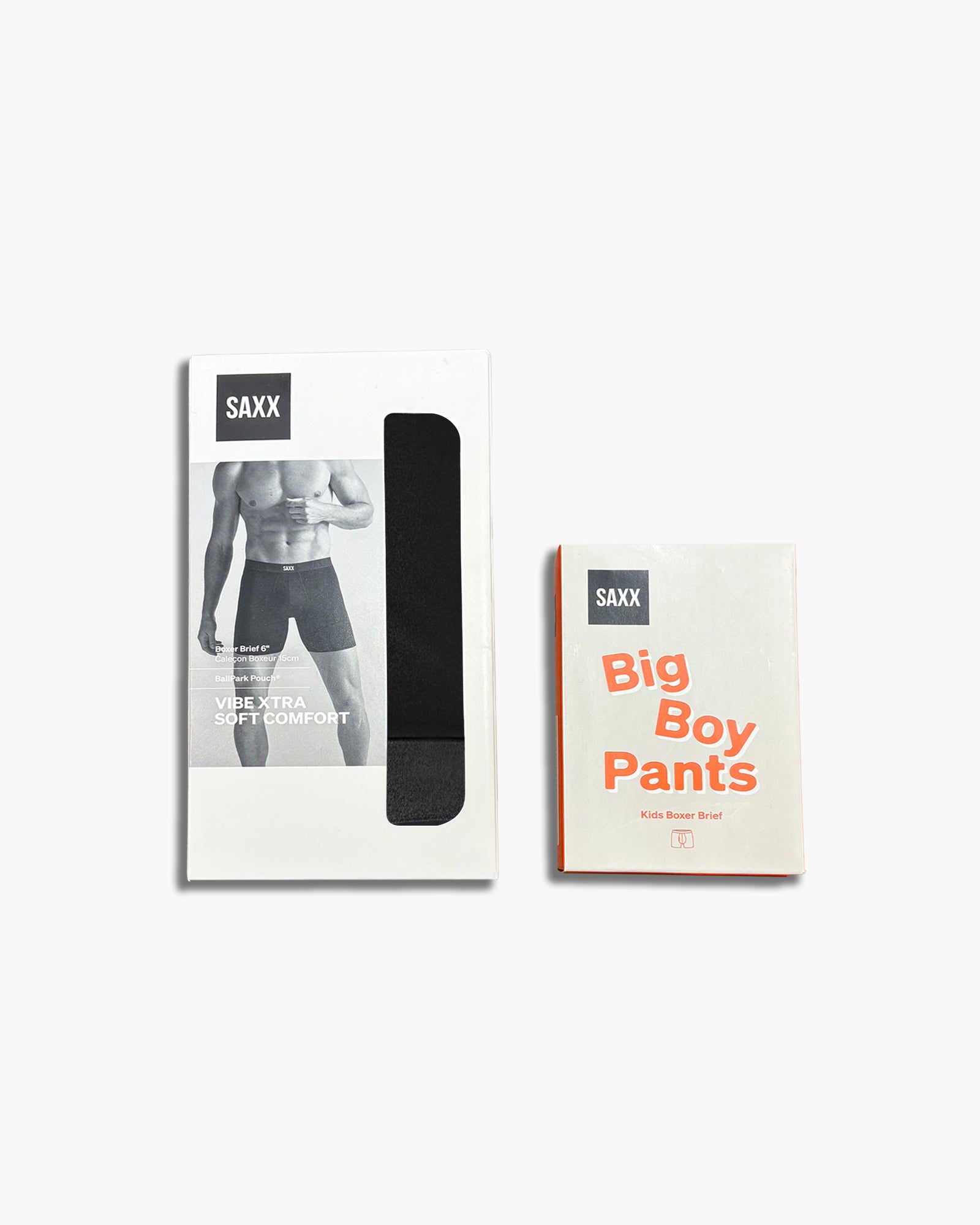 Two packages of SAXX underwear on a white background