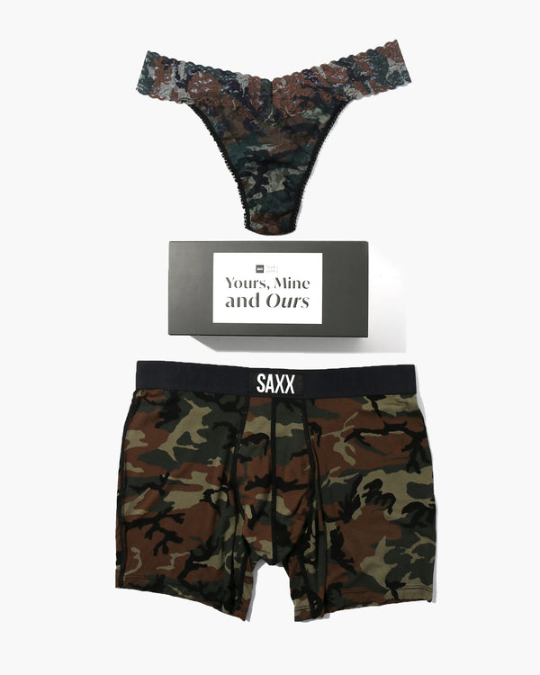 SAXX Vibe Boxer Brief and Hanky Panky Original Rise Thong in Woodland Camo
