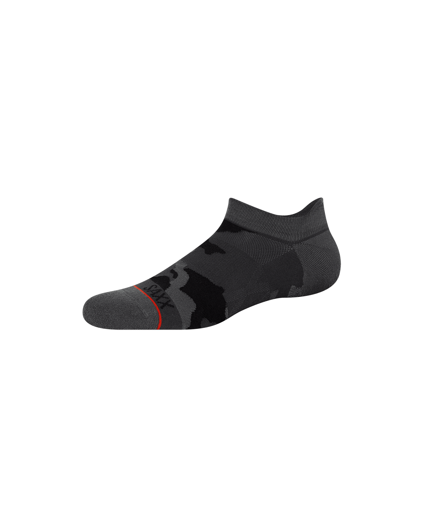 Front of Whole Package Low Show Sock in Supersize Camo- Black