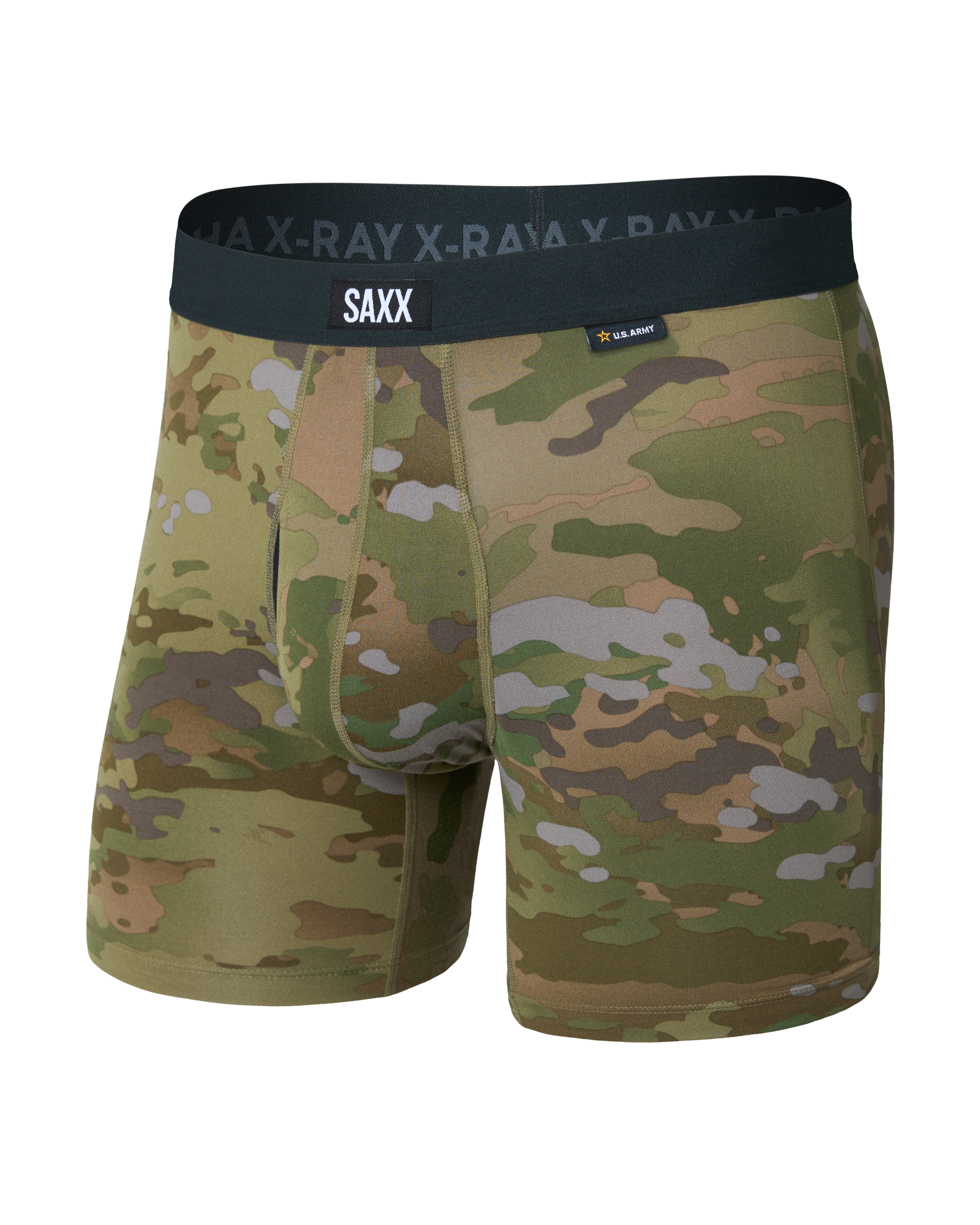 Front of Daytripper Comfort Stretch Boxer Brief in Army Op Camo-Green