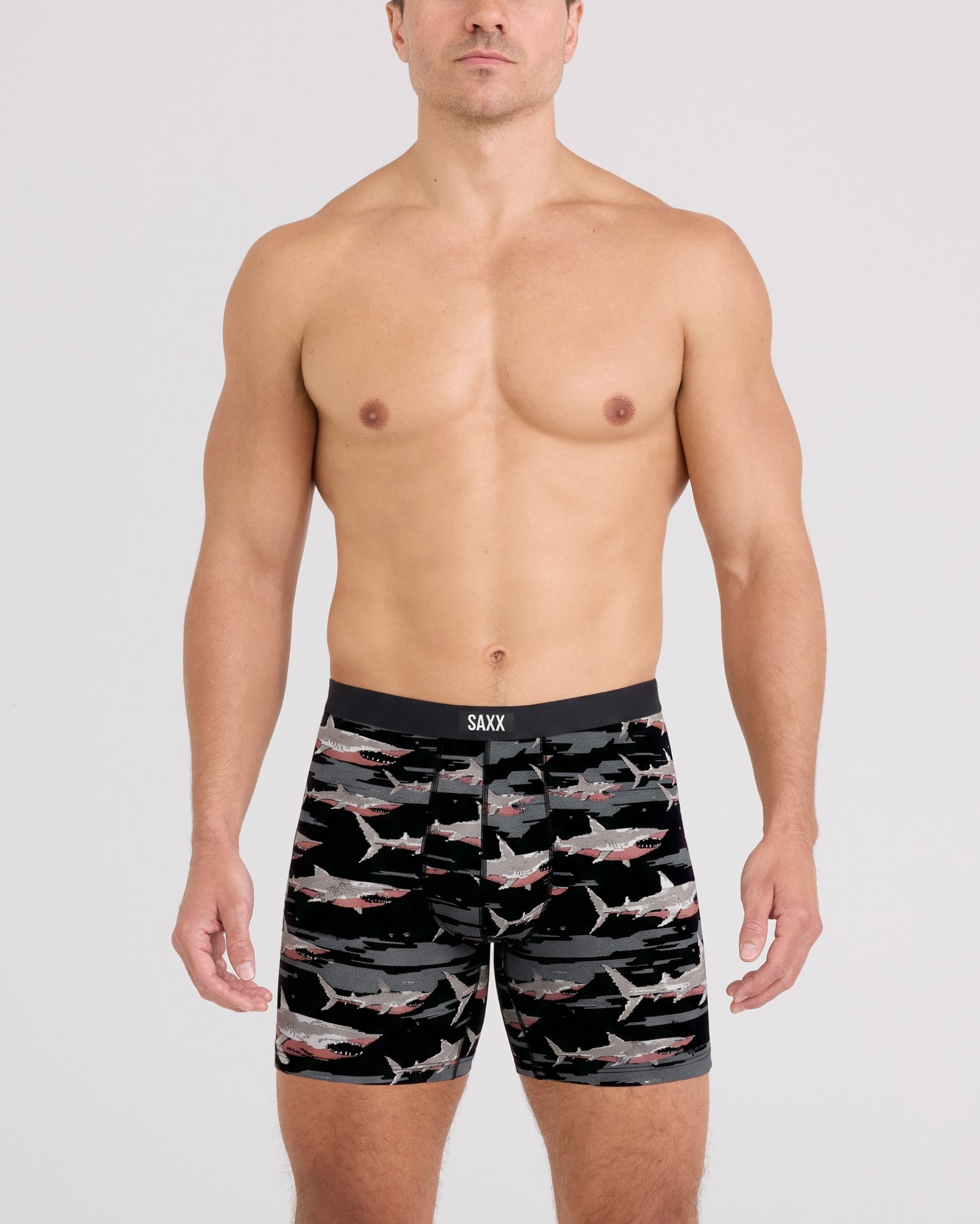 Front - Model wearing Daytripper Comfort Stretch Boxer Brief in Big Byte-Black