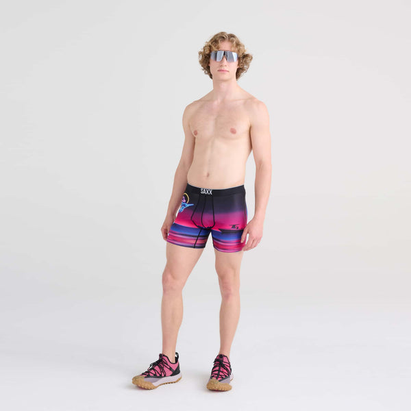 Front - Model wearing Volt Boxer Brief in Marlin Sunset- Magenta