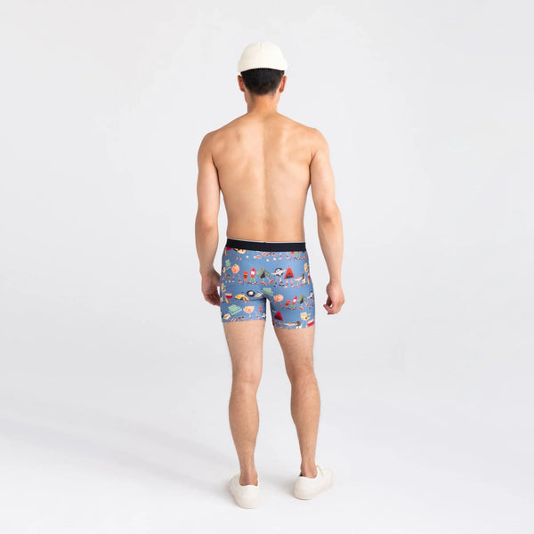 Back - Model wearing Volt Breathable Mesh Boxer Brief in Take A Hike- Blue