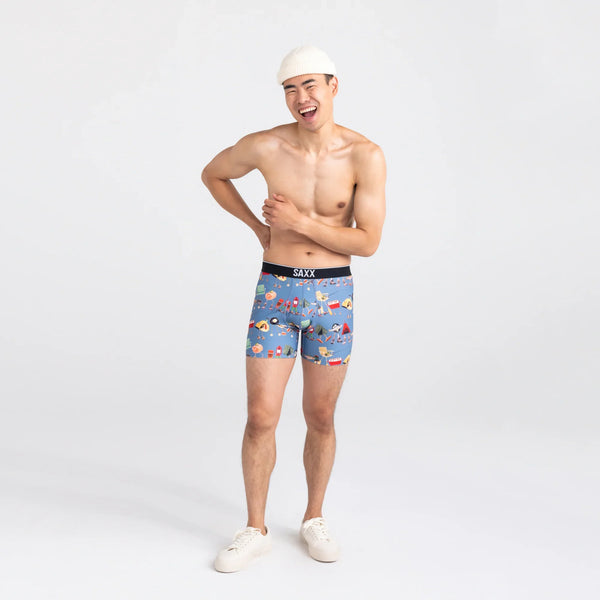 Front - Model wearing Volt Breathable Mesh Boxer Brief in Take A Hike- Blue