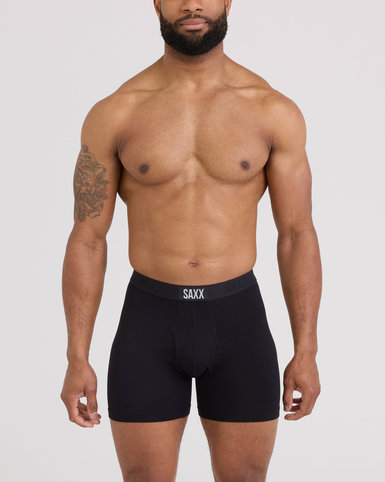 Front - Model wearing Ultra Super Soft Boxer Brief Fly in Black