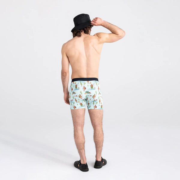 Back - Model wearing Ultra Super Soft Boxer Brief Fly in Hot Dog Park Ranger- Blue