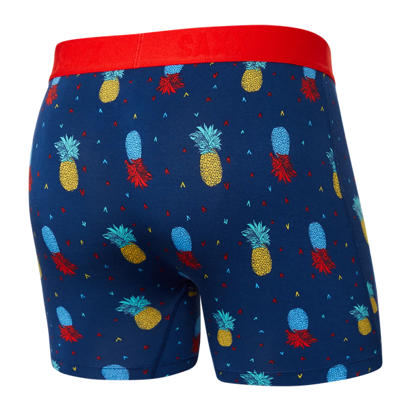 Back of Ultra Super Soft Boxer Brief Fly in Pineapple Flip- Navy