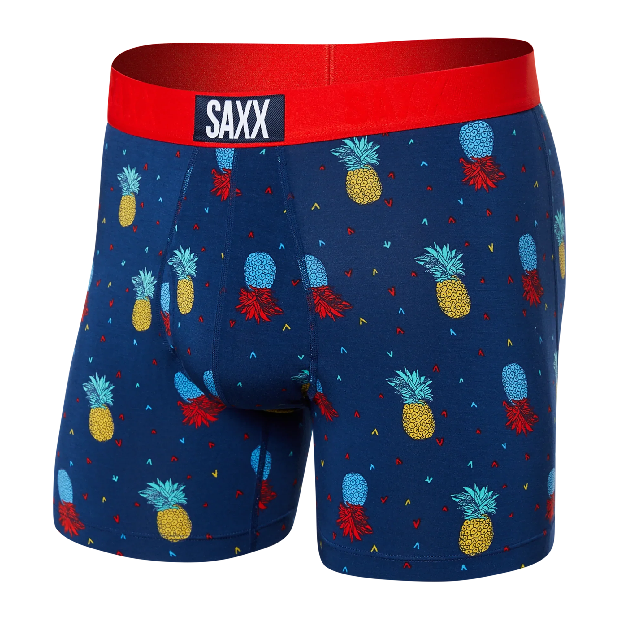 Front of Ultra Super Soft Boxer Brief Fly in Pineapple Flip- Navy