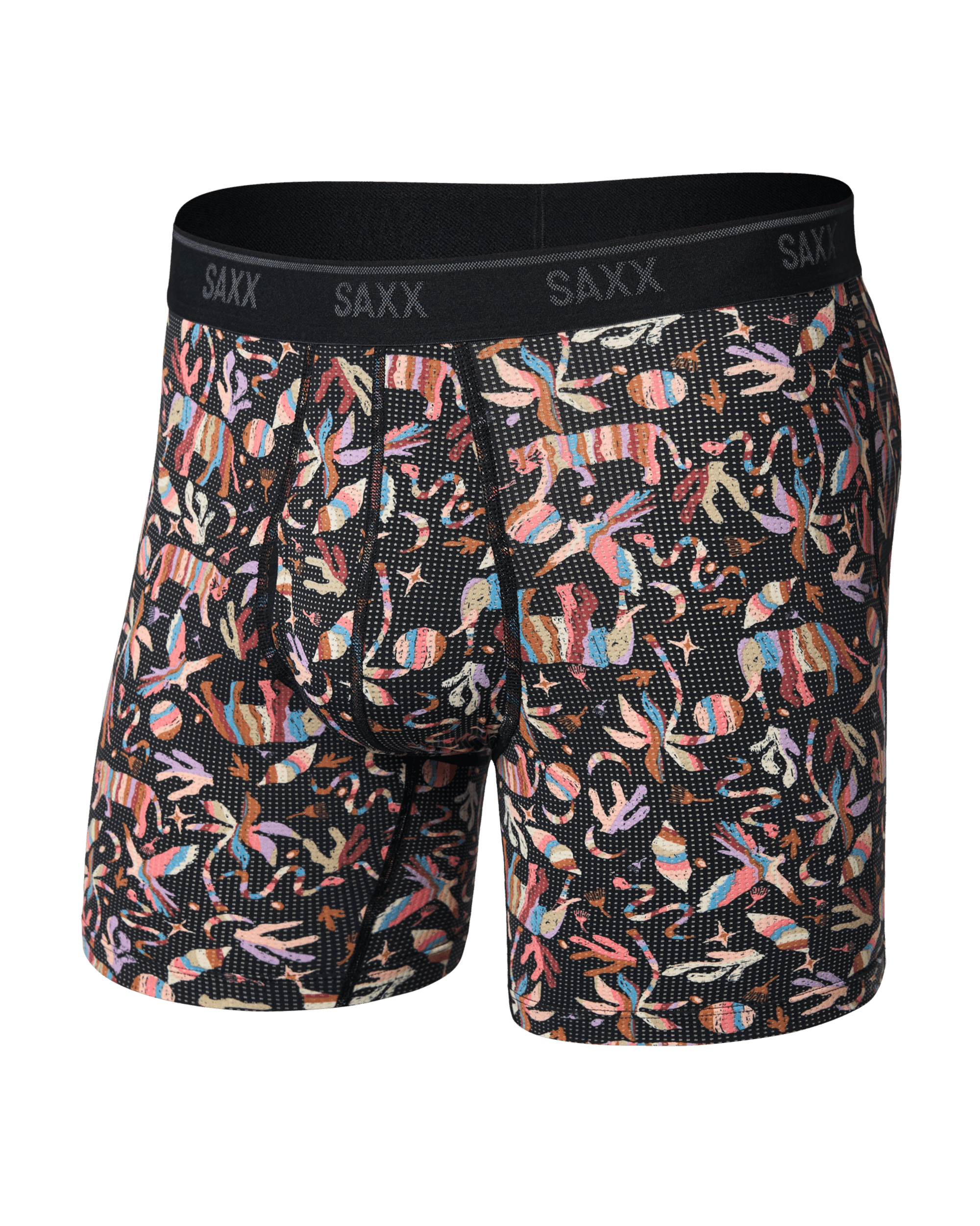Front of Quest Quick-Dry Mesh Boxer Brief in Adobe Zoo-Black