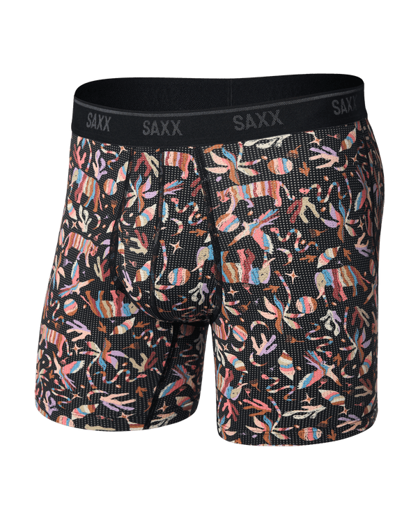 Front of Quest Quick-Dry Mesh Boxer Brief in Adobe Zoo-Black