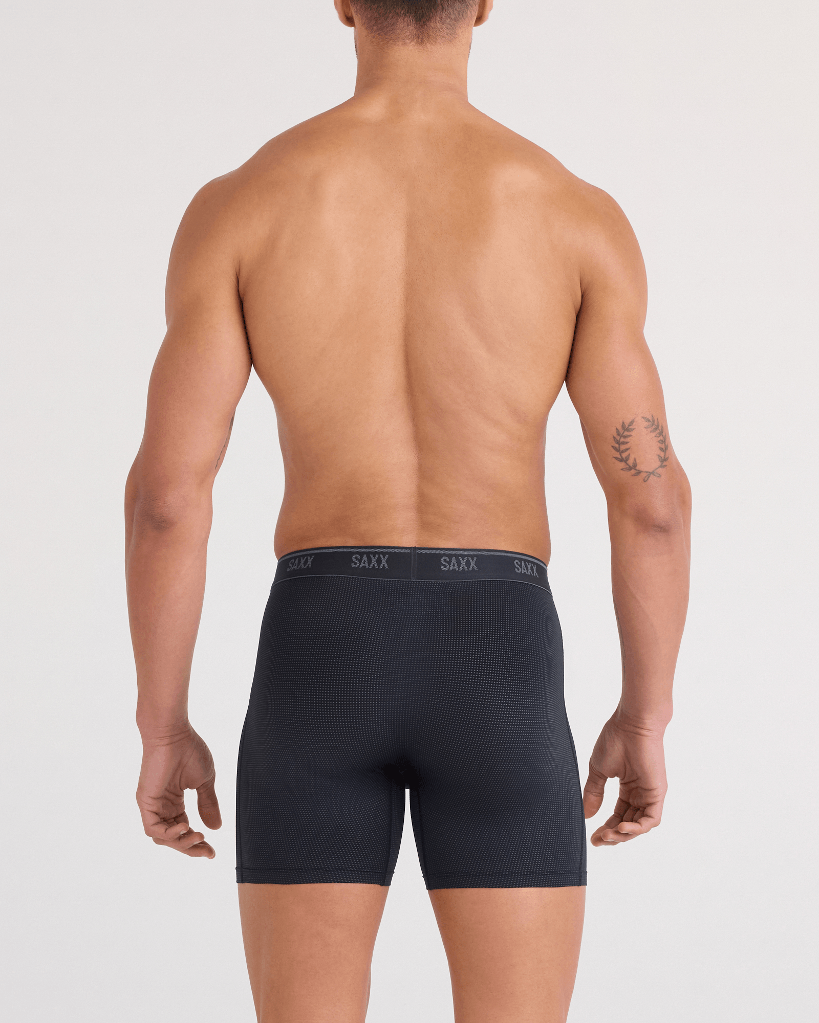 Back - Model wearing  Quest Quick-Dry Mesh Boxer Brief Fly 3 Pack in Black/Turbulence/Maritime