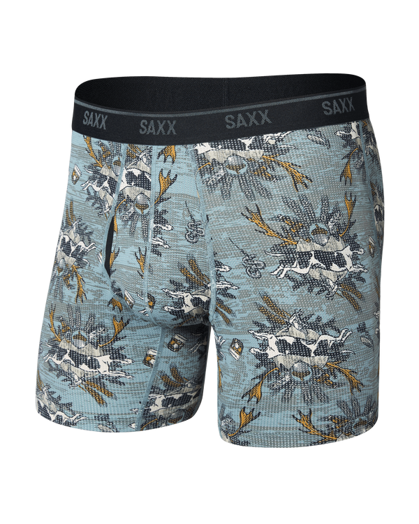 Front of Quest Quick-Dry Mesh Boxer Brief in Hunting Lodge-Silver Pine