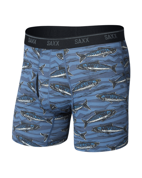 Front of Quest Quick-Dry Mesh Boxer Brief in Holy Mackrel-Washed Indigo