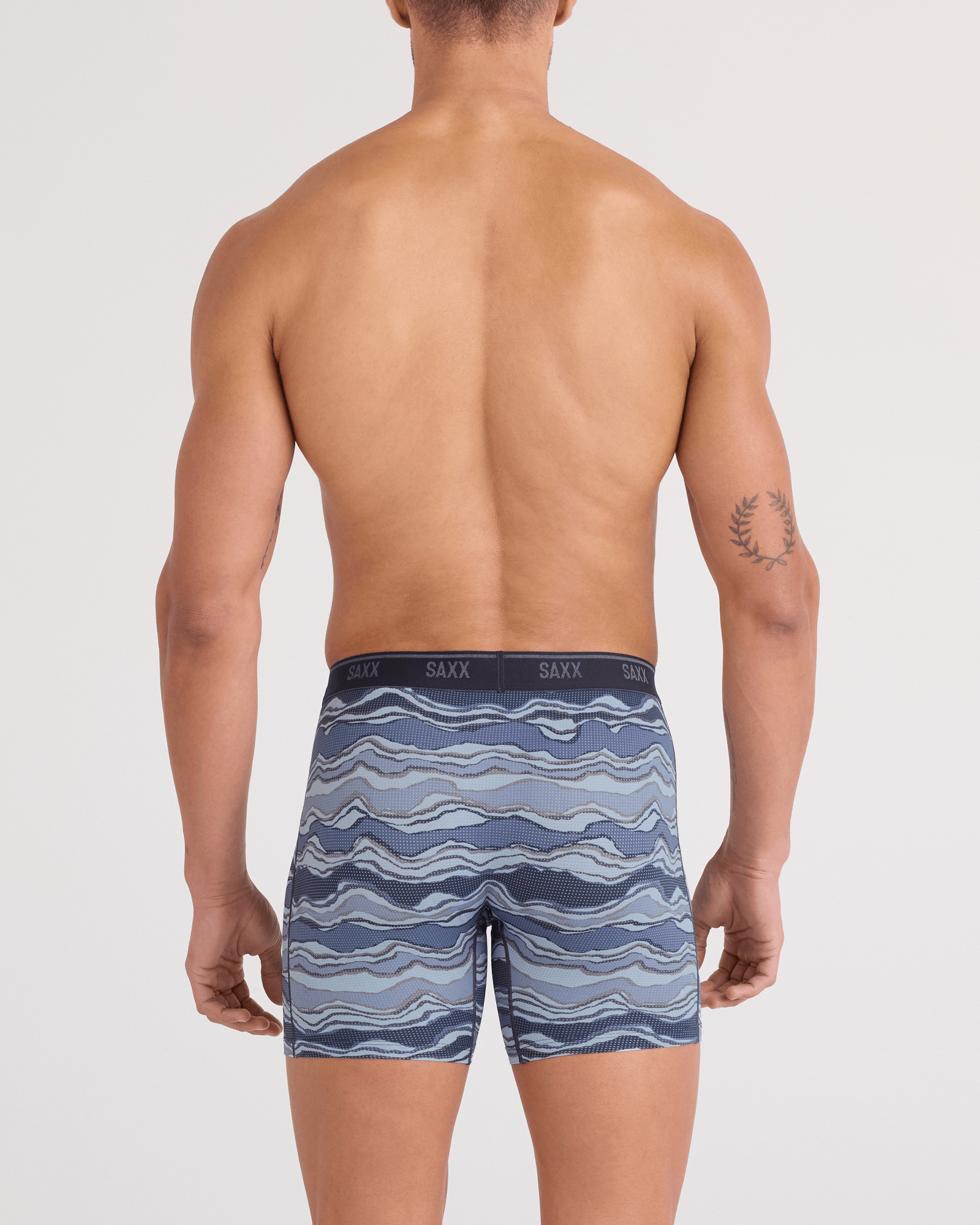 Back - Model wearing  Quest Quick-Dry Mesh Boxer Brief Fly in Lazy River-Multi