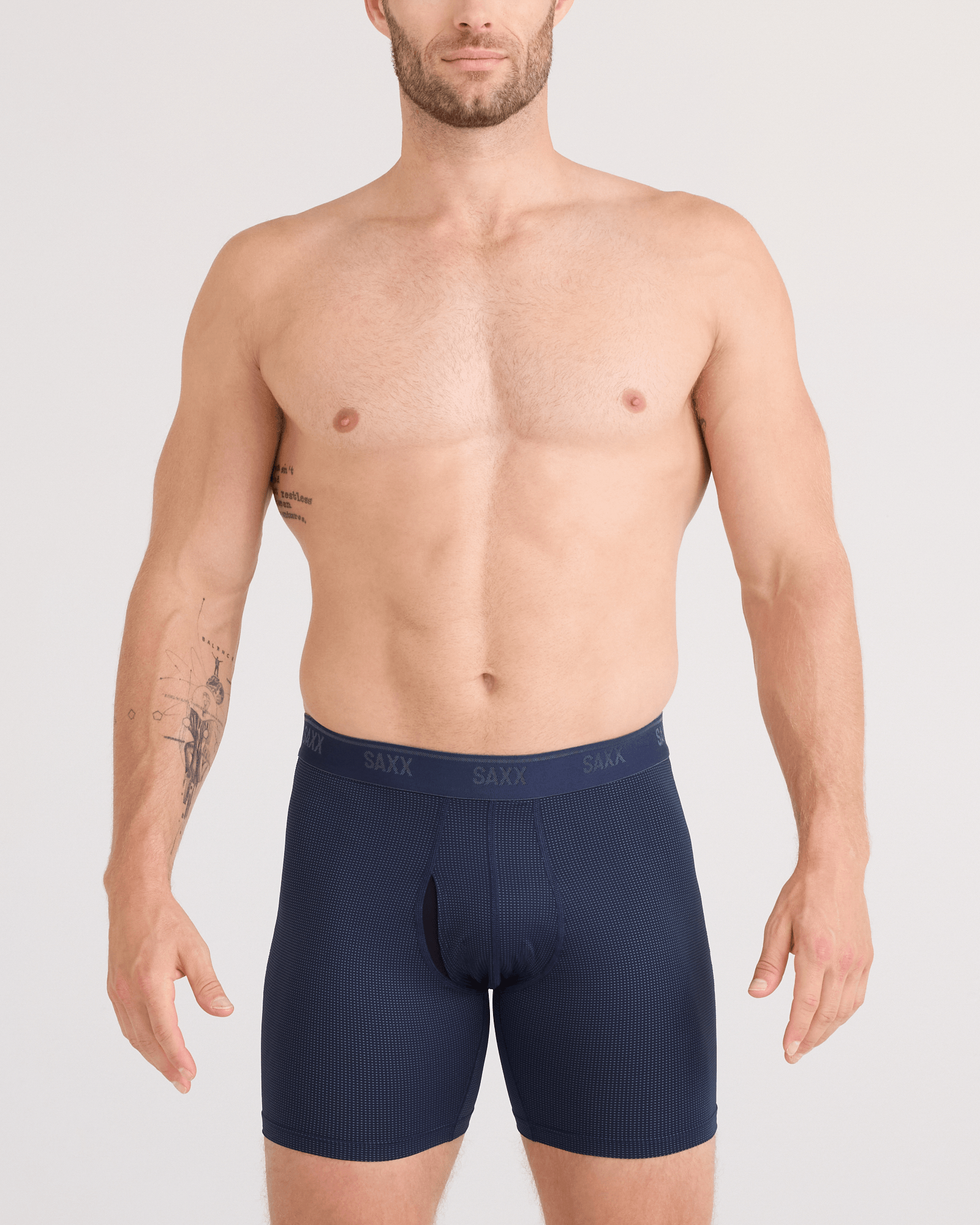 Front - Model wearing  Quest Quick-Dry Mesh Boxer Brief Fly in Maritime