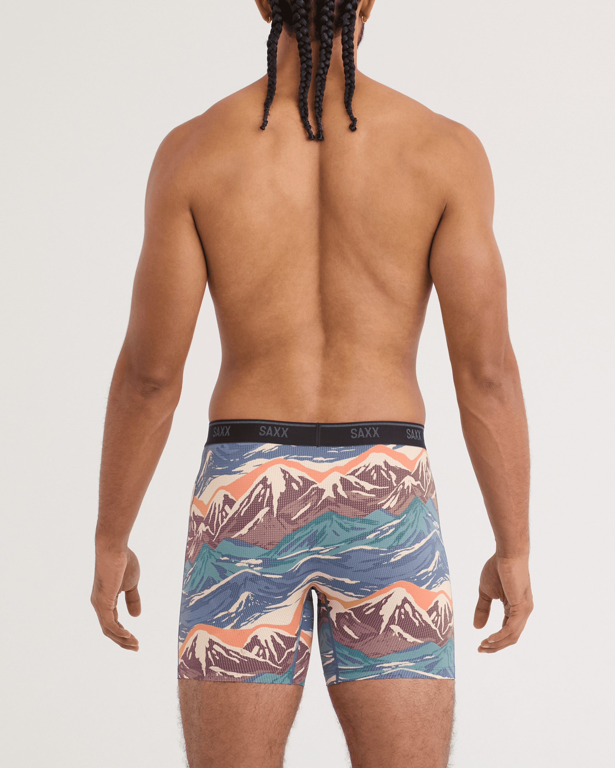 Back - Model wearing Quest Quick-Dry Mesh Boxer Brief 2 Pack in Mountain Top/Maritime