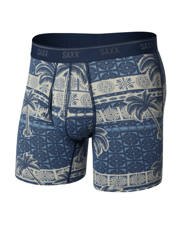 Front of Quest Quick-Dry Mesh Boxer Brief in Palm Geo-Stone