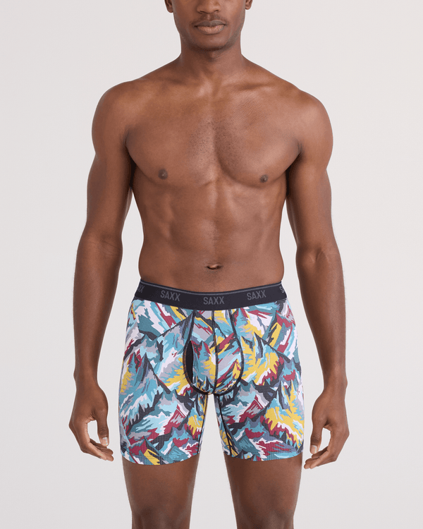 Front - Model wearing  Quest Quick-Dry Mesh Boxer Brief Fly in Prism Peaks-Multi