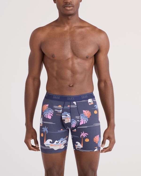 Front - Model wearing  Quest Quick-Dry Mesh Boxer Brief Fly in Sunny Adventure-Maritime