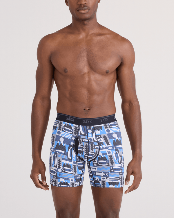 Front - Model wearing  Quest Quick-Dry Mesh Boxer Brief Fly in Winter Angler-Blue