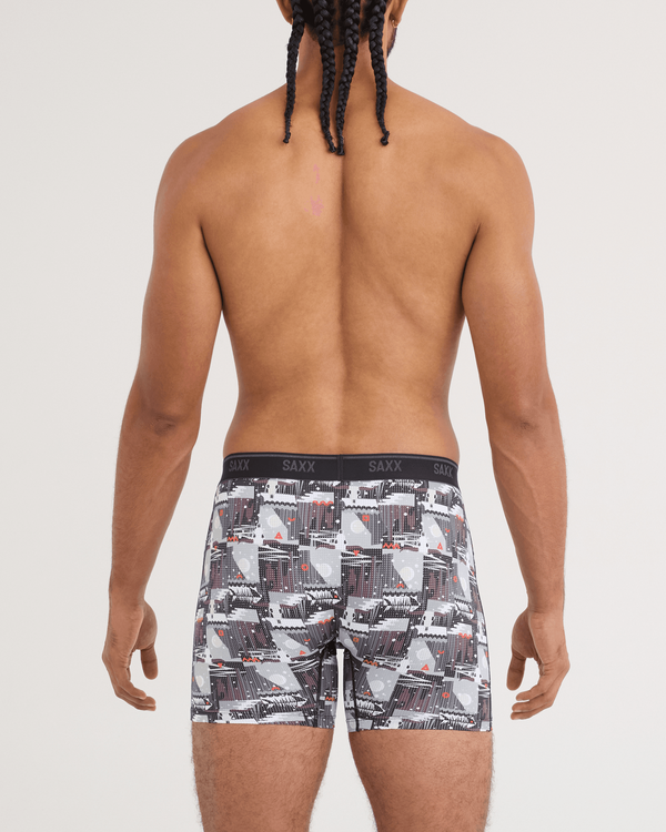 Back - Model wearing Quest Quick-Dry Mesh Boxer Brief in Winter Trek-Black